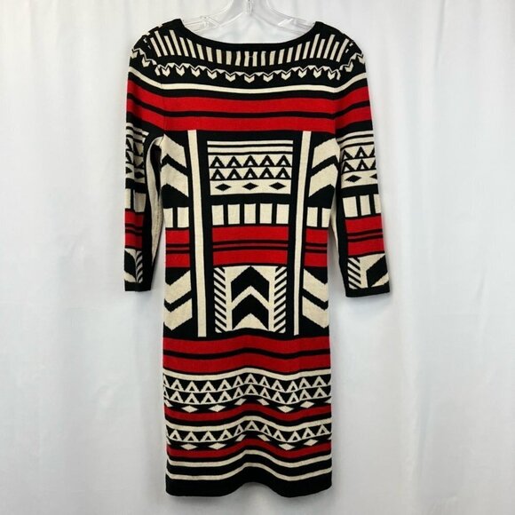 T/O Womens Sweater Dress Multicolor Geometric Stretch Knee Length Sleeve S - Picture 5 of 11